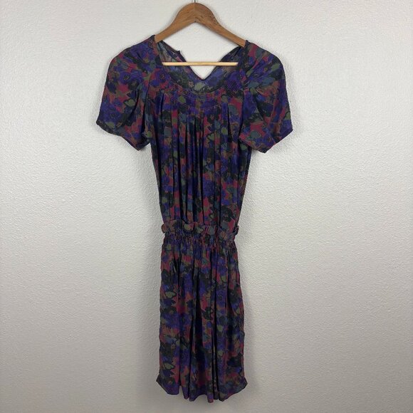 Vinatge ZAC Posen Silk Multicolor Floral Pleated Design Fit & Flare Dress Size 2 - Picture 1 of 10